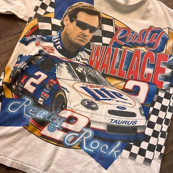 Chase Authentics Vintage 1999 Rusty Wallace Ready 2 Rock All Over Print T-Shirt - Picture 2 of 5